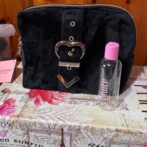 Juicy Couture branded,Black Velvet Cosmetic Bag,rhinestone heart buckle,large❤️